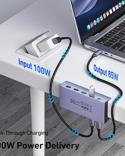 BENFEI 8-in-1 USB C Hub with Secure Clamp – Features 4K@60Hz HDMI, Gigabit Ethernet, 100W PD, 10Gbps 1x USB-C, 2 x USB-A 3.2, 2 x USB-A 2.0 Compatible with MacBook, iPad Pro, iMac, S23, XPS17