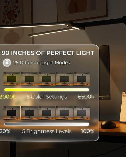 LED Desk Lamp, Anti Eyestrain with Blue Light Blocking Glasses Included, 3000K-6500K with Clamp, Architect Style Swing Arm, Wide Monitor Computer Light for Home Office Gift