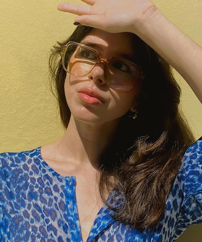 VISOONE Oversized Blue Light Blocking Glasses with Chic Square TR90 Frame and Metal Temple for Women Men REMY