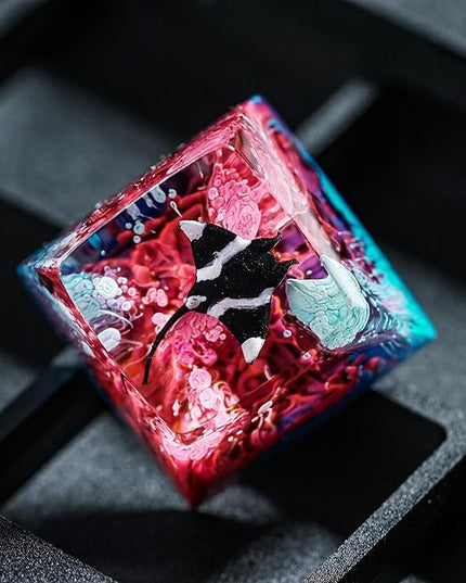 Manta Ray Artisan Keycap Red Blue Ocean Coral R1 SA Profile Custom Sea Creatures Keycaps 1U ESC Handmade Gaming Resin Key Cap Cherry MX Switch Compatible Mechanical Keyboard Manta Ray Lover Gift