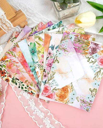 160 Pcs Stationery Paper Envelopes Set Includes 50 Lined Writing Paper & 50 Envelopes with 60 Colorful Round Dot Stickers, Cute Vintage Floral Letter Writing and Stationery Paper Envelopes(10Style)