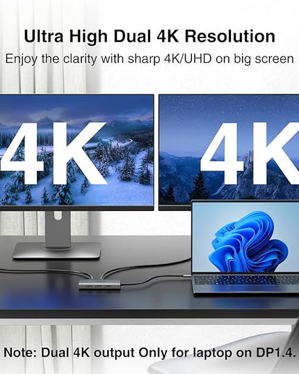 ABIWAZY USB C Docking Station Dual Monitor Adapter for Dell HP Laptop Docking Station 3 Monitors Quadruple Display USBC Hub Dongle to 4K HDMI,DP,VGA,3 USB2.0,100W PD, USB-C Dock for Lenovo,Surface