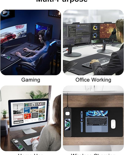 TopMade Mouse Pad with 15W Fast Wireless Charging, 31.5"x15.75" XXL Large Gaming Mousepad, Waterproof Desk Pad, Computer Desk Mat, Black(Includes 20W PD Power Adapter & 6.56ft Woven Cable)