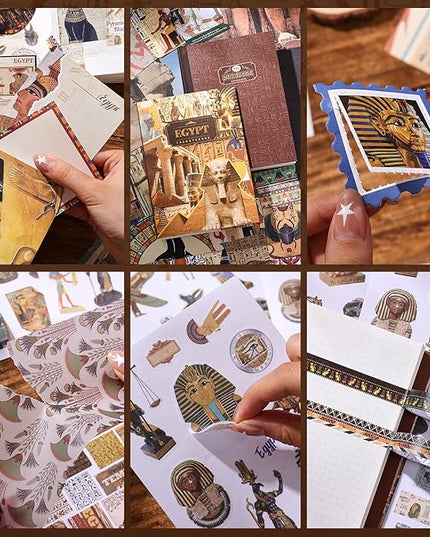 Scrapbooking Supplies Kit, Egyptian Vintage Aesthetic Scrapbook Kit for Bullet Junk Journal, Ancient Egypt DIY Journaling Supplies with Hieroglyph, Pharaoh, Pyramid, Unique Gift for Teens & Women