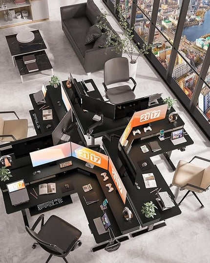 L Shaped Standing Desk with USB Charging Port & 4 Drawers,63 x 55 inch Electric Adjustable Height Corner Stand Up Desk with Keyboard Tray & Storage,Sit Stand Computer L Table for Gaming Office