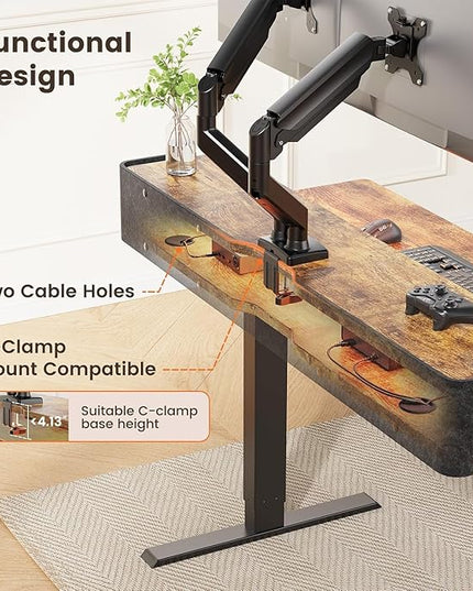 ErGear Standing Desk with LED Strip, 55″ x 28″ Electric Height Adjustable RGB Gaming Table with Shelf, Sit Stand Desk with Dual Cable Holes, C-Clamp Mount Compatible, 4 Preset Heights, Vintage Brown
