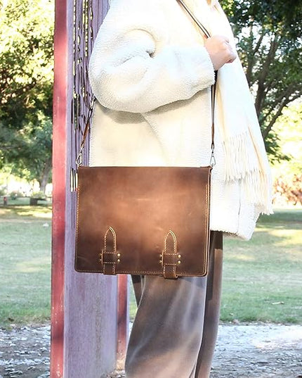 Robrasim Handmade Leather Sketchbook Cover, Artist Sketch Pad Holder for 9"X12" Top Spiral Bound Sketchbook, Drawing Book Pencil Case, Journal Portfolio with Shoulder Strap, Artist Gifts,Brown