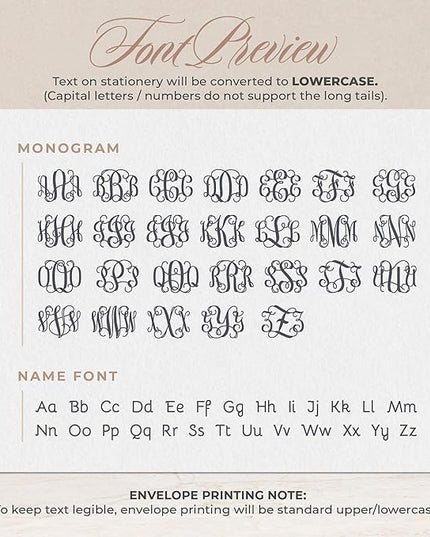 Curio Press Personalized Stationery for Women & Men-Folded Thank You Cards with Custom Notecards, Personalized Note Cards with Envelopes, Name & Initials Monogrammed, Custom Stationery -Vine Mono Fold