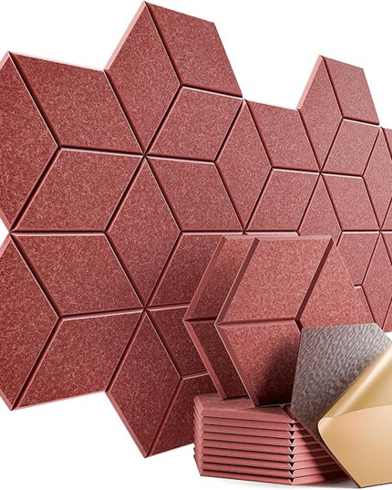 12 Pack Self-Adhesive Acoustic Panels 12" X 10" X 0.4" - Sound Proof Foam Panels with High Density, Y-Lined Design, Flame Resistant, Absorb Noise and Eliminate Echoes(Red)