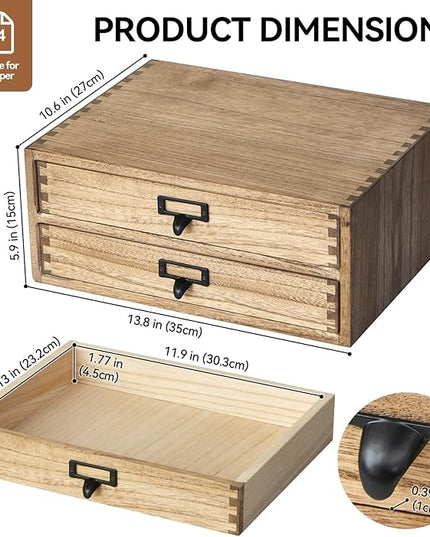 Kirigen Drak Wooden Office Storage Drawers Shallow Type - Desktop Filing Organization for Machine Printer Stand (BR, 2-Layer&2 Drawers)