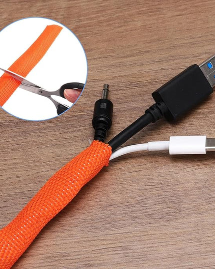 MECCANIXITY Braided Cable Sleeves Heat Shrinkable Fabric Sleeving, 1 9/16" 16ft Orange 2:1 Ratio Heat Shrinkable Cord Protector for Harness Cable, Network Cable Protection, Cable Management