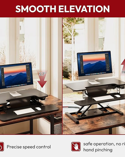SANODESK 32" Electric Standing Desk Converter,Height Adjustable Riser for Office Home, Monitor and Laptop Workstation with Large Keyboard Tray, Black Color