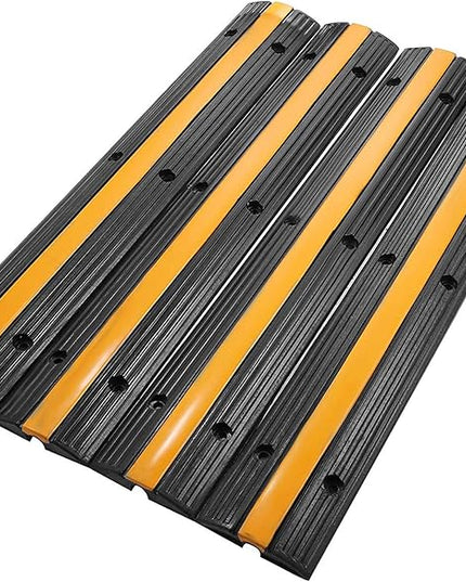 Reliancer 4 Pack 1-Channel Rubber Cable Protector Ramp Traffic Speed Bump 18000lbs Capacity Heavy Duty Cable Protective Cover Ramp Driveway Hose Cord Track Protector Wires Concealer for Garage Parking
