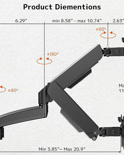 PUTORSEN Dual Monitor Wall Mount for 17-32 inch Flat/Curved Computer Screens, Full Motion Wall Monitor Mount with VESA 75x75/100x100 mm, Each Holds Up to 19.8lbs, Black