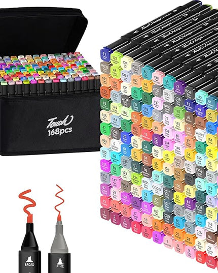 Alcohol Markers,168 Colors Dual Tip Art Marker,Drawing Sketching Coloring Artist Pens and Underlining,Art Markers for Adults Drawing Marker Coloring Painting Perfect with Broad and Fine Tips for Adult