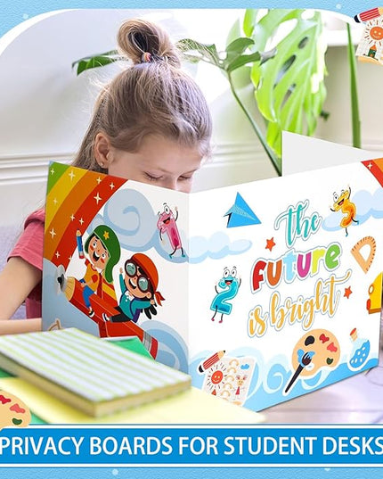 24 Pcs Privacy Boards for Student Desks Bright Colored Classroom Desk Divider Trifold Table Desk Privacy Panel Folders Screen Partition for School Teacher Student Study Test Home(Sky)