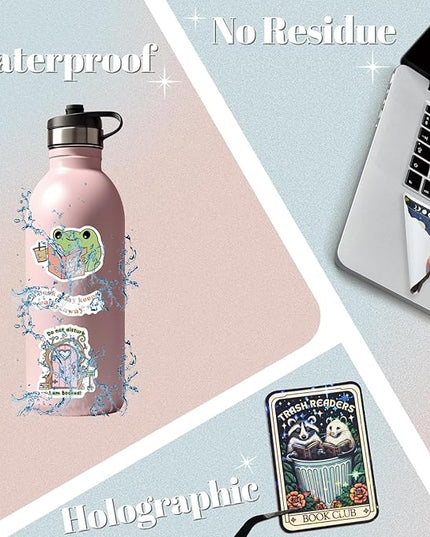300 PCS Book Stickers for Kindle, Bookish Sticker Pack Reading Glitter Waterproof Vinyl Decals for Laptop, Ebook Readers, Water Bottles, Phone, Journal, Scrapbook, No Repeats (Holographic)