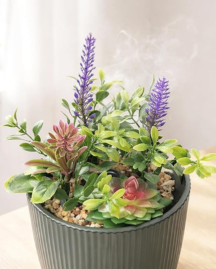 Earnest Living Essential Oil Diffuser Ceramic Artificial Succulent Plants Potted Diffuser 100 ml for Lavender Essential Oils Timers Night Lights and Auto Off Humidifier Aromatherapy Diffusers for Gift