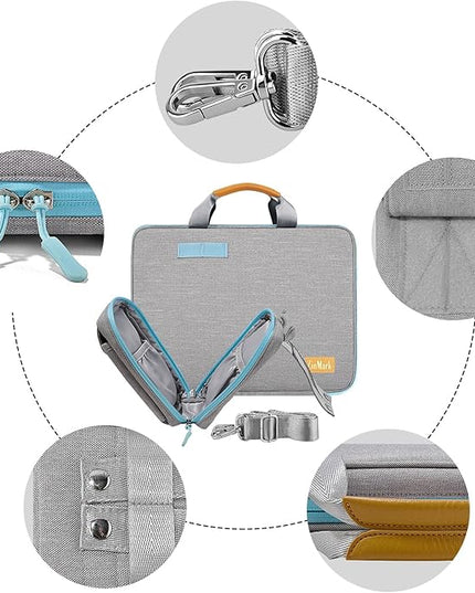 ZINMARK Laptop Case 15.6 Inch Briefcase Military-Grade Protection with Detachable Belt Bag, Compatible All Model of 15-16 Inch MacBook Pro and Most Popular 15.6 Inch Notebooks Chromebooks (Gray&Blue)