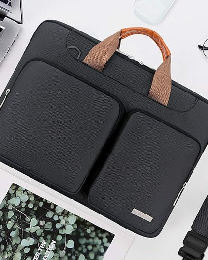 Lacdo 360° Protective Laptop Shoulder Bag for 15 inch New MacBook Air M4 A3241 2025, M3 A3114, M2 A2941 2024-2023, 15 inch MacBook Pro A1990 A1707, Dell XPS 15 Plus 2022-2020 Computer Case Bag, Black