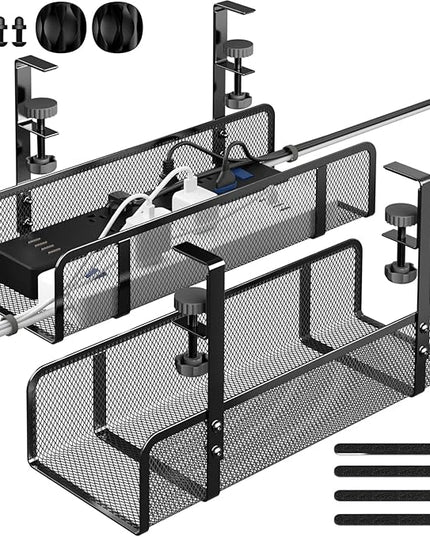 Under Desk Cable Management Tray, Wire Management Desk Cable Organizer Cable Management Box, Cord Organizer Storage for Office