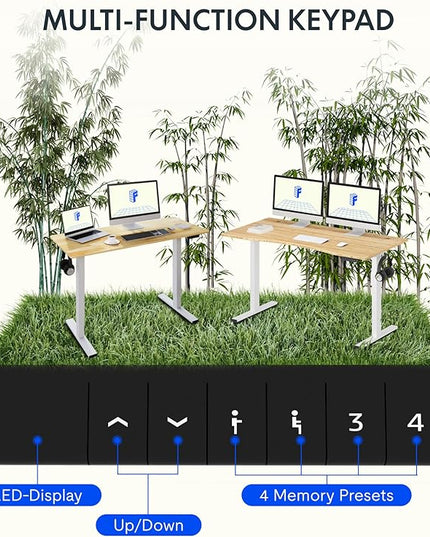 FLEXISPOT EN1 Bamboo Standing Desk, 55 x 28 Inches Whole-Piece Electric Adjustable Height Desk (Silver Frame + Bamboo Curved Desktop, 2 Packages)
