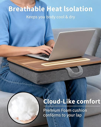 Heyfriday Home Office Lap Desk with Wrist Rest Laptop Bed Desk for Notebook, Laptop, Tablet, Lap Stand with Tablet, Phone Holder Fits Up to 14 Inch Laptops(Woodgrain)