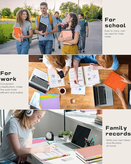 Hardcover Spiral Notebook Journal with Removable Dividers Tabs, 300 Pages Leather 5 Subject Notebook College Ruled, 8"x10" Large Notebooks for Work School Note taking, Lined Journal for Women, Orange