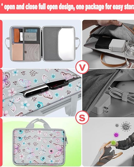 Hseok Laptop Case 13.3-14 inch Briefcase Handbag, Water-Resistant and Shockproof Computer Sleeve Compatible with MacBook Pro 14", Mac Air/Pro 13.3" and 13"-14" Notebooks Chromebooks,Butterfly