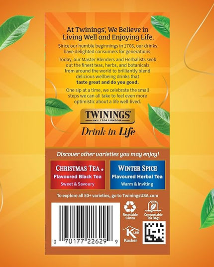Twinings Gingerbread Joy Black Tea Individually Wrapped Bags, 20 Count (Pack of 1), Ginger & Cinnamon, Caffeinated, Enjoy Hot or Iced, 20 Teabags