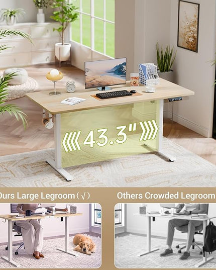 Veken 55 Inch Large Electric Standing Desk, 4 Memory Heights Adjustable,Sit to Stand Up, Work Home Office Computer Table for Study, Walking Pad, Writing, and Games, Wooden Desktop Desks, Nature Wood