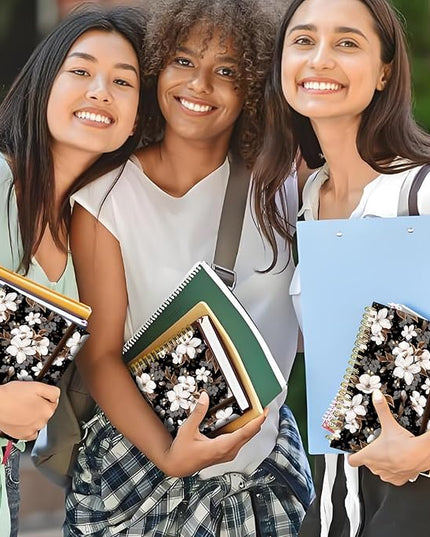 Spiral Journal Notebook, A5 Cute Notebooks for Women Men, College Ruled Hardcover Notebook for Work & Note Taking, 60 Pages Double-Wire Journals for Writing (Black Gold Flower)