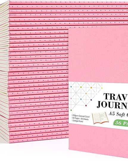 feela 36 Pack Soft Cover Journal Bulk, Lined Blank Travel Journal for Women Men Writing, Notebooks College Ruled for Work, Note Taking Notebook School Business Supplies, 8.2” x 5.5”, A5, Pink