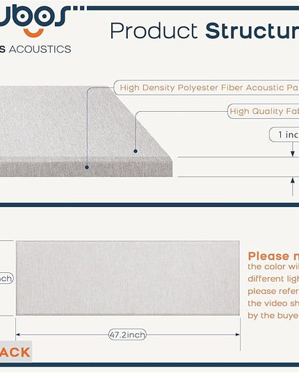 BUBOS 2 PCS Acoustic Panels,47.2''x11.8'' Fabric Soundproof Wall Panels,Self-adhesive Sound Absorbing Panels for Studios, Office, Home Theater, Fabric-Clad-N Linen