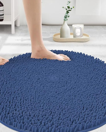 MAYSHINE Round Area Rug Set for Bathroom | Soft Plush Chenille Bath Mat, Water Absorbent Non-Slip Bathroom Rug | Washable Shag Carpet for Shower, Bedroom, or Home Décor | 48"x48" (Round) | Dark Blue