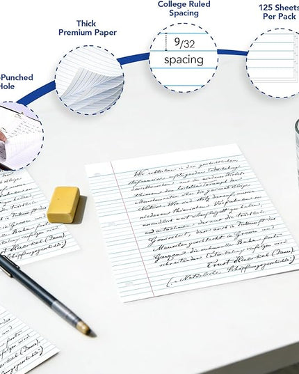 Kaisa Filler Paper Notebook Paper College Ruled 8"x10.5" Loose Leaf Paper for 3-Ring Binders 150 Sheet/pack,12pack (Total 1800 Sheets)