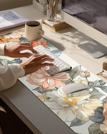 Floral XL Mouse Pad 31.5 x 11.8 Inch Gaming Mousepad Diatomite Large Keyboard Mouse Pad for Home and Office Desk Accessories with Elegant Botanical Bloom Artwork