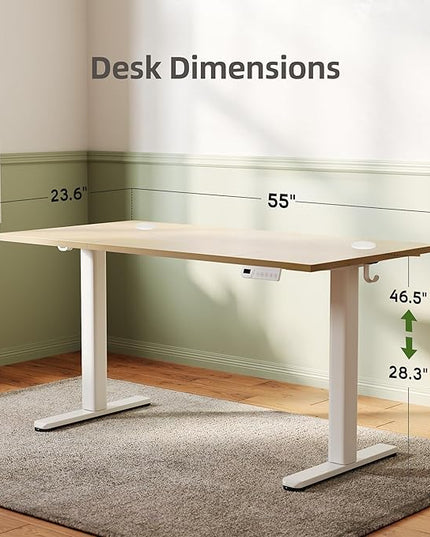 INNOVAR Electric Standing Desk, Adjustable Height Stand up Desks, 55 x 24 Inches Sit Stand up Desk for Home Office Computing, 3-Preset Memory Height Ergonomic Rising Desks, Nature