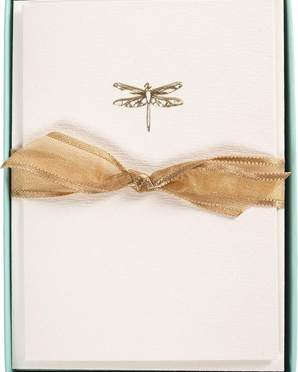 Graphique Dragonfly La Petite Presse Boxed Notecards - 10 Embossed and Embellished Gold Foil Blank Cards with Matching Envelopes, 3.25" x 4.75"