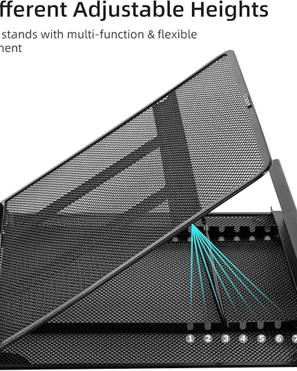 DESIGNA Metal Mesh Ventilated Adjustable Laptop Stands Computer Notebook Holder Stand Riser Compatible with Apple MacBook Air Pro Dell XPS HP Samsung Lenovo More Laptops up to 19"- Black