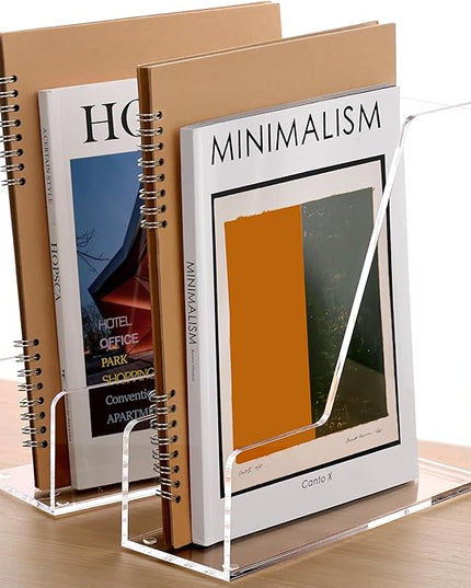 SANRUI 2-Pack Acrylic Magazine File Holder Desk Organizer Magazine Rack, Clear, Vertical File Sorter Holders, 9.45" D x 3.54" W x 10.24" H