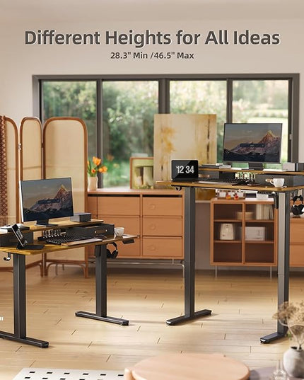 Seang Electric Standing Desk with 2 Drawers, Adjustable Standing Desk with Storage Shelf, Height Adjustable Stand up Desk for Home Office with 3 Presets & 2 Hooks,48 Inch, Rustic Brown