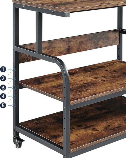 32.3" Wide Extra Large Printer Stand, 3 Tier Printer Table with Adjustable Storage Shelf, Rolling Printer Cart with Industrial Wheels for Home Office, Rustic Brown