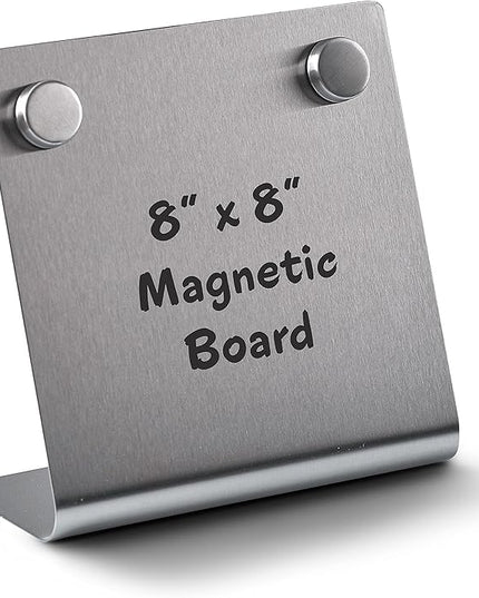 Magnetic Bulletin Board with Stand – Small Dry Erase Memo Board – Tabletop Metal Easel for Magnet Display – Mini Home Decor – 8x8 Inches + 2 Magnets