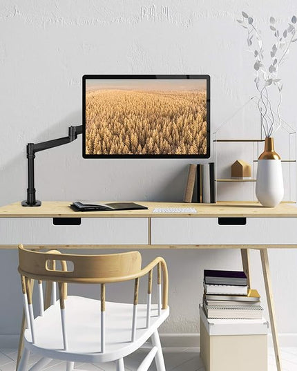 Mount-It! Premium Modular Monitor Desk Mount Arm Stand | Single Tilt Swivel Arm Fits 19 21.5 24 27 32 Inch Computer Screens with 75 100 VESA Patterns | C-Clamp and Grommet Bases | Black
