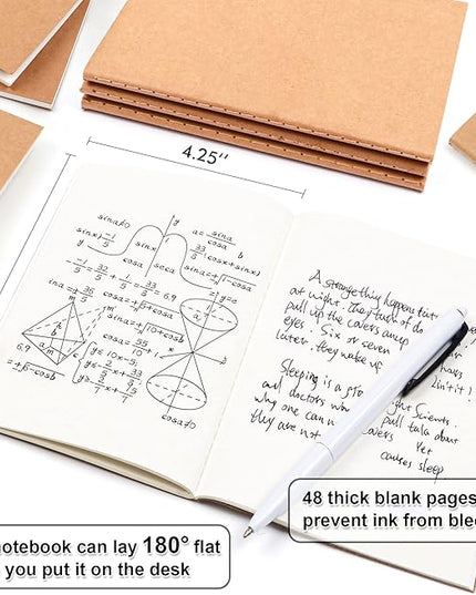 feela 170 Pack Blank Kraft Notebooks, Unlined Sketchbook Mini Cute Note Pad for Drawing Writing, Journal Bulk For Kids Students Office School Supplies, A6, 48 Pages, 4.25” X 5.5”, Black and Brown