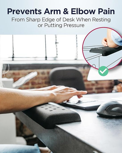 EdgeRest Mini PostureUp L-Shaped Desk Long Wrist Rest Elbow, Forearm & Wrist Comfort Support for Table or Desk Edge, Non-Slip, Memory Foam Padding, Ergonomic Design for Work, Universal Fit, Black