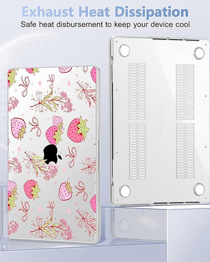 May Chen Case for MacBook Pro 14 inch, Models A2442 A2779 A2918 A2992 A3401 A3185 A3112 A3434, M1 M2 M3 M4 M5 Chip (2021-2025 Release), Plastic Hard Shell Case with Keyboard Cover, Strawberry Bow