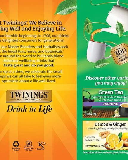 Twinings Pure Green Tea Individually Wrapped Bags, 25 Count (Pack of 6), Smooth Flavour, Enticing Aroma, Caffeinated, Enjoy Hot or Iced, 150 Teabags