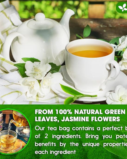FreshDrinkUS, Premium 20 Tea Bags of Jasmine Green Tea, 100% Natural. Exquisite Flavor, Handpicked Leaves, Perfect for Tea Lovers. No Sugar, No Gluten, Vegan.